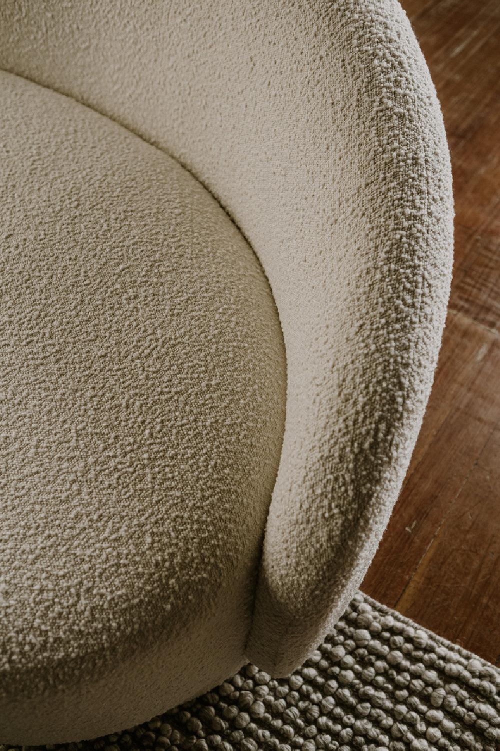 Modern European furniture - Curved Cream Boucle Sofa - www.oroa.com