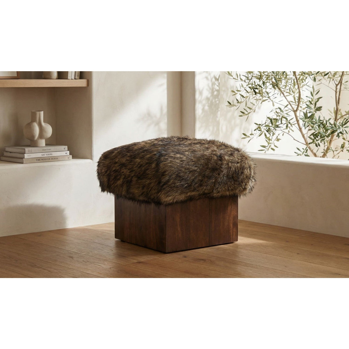 Mango Wood Base Ottoman | Novi Living Serge