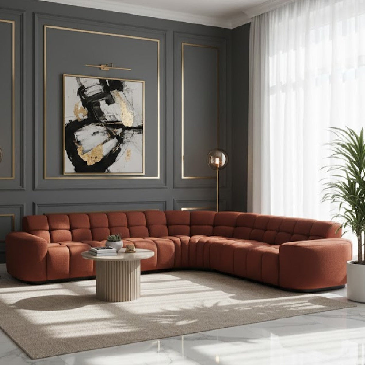 Square-Tufted L-Shaped Sectional Sofa | Novi Living Roman