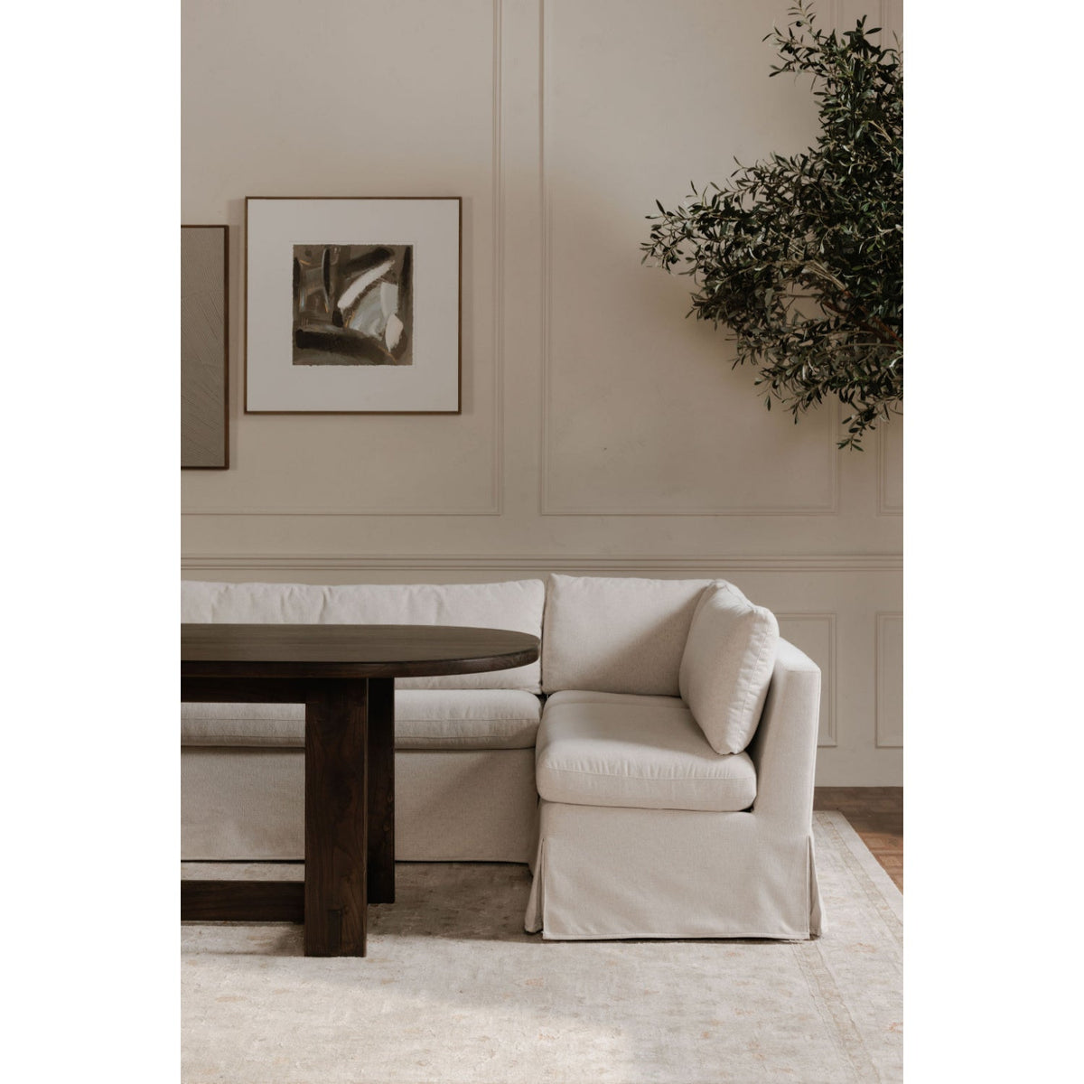 Modern European furniture - Beige Corner Dining Chair Slipcover - www.oroa.com