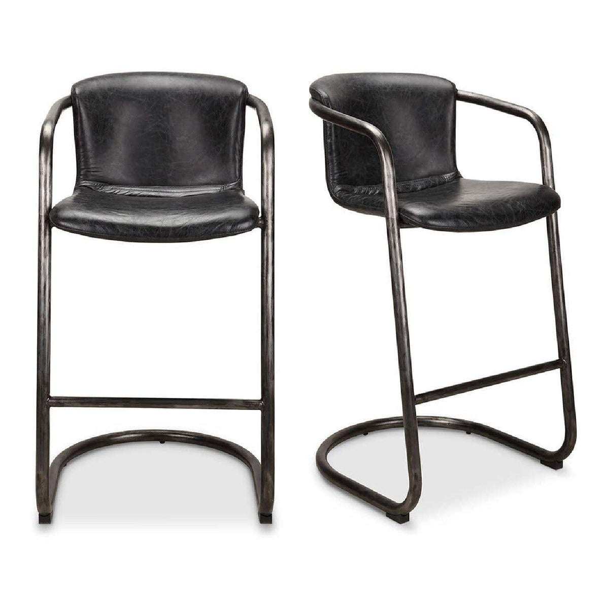 Modern European furniture - Leather Cantilevered Bar Stool Set (2) - www.oroa.com