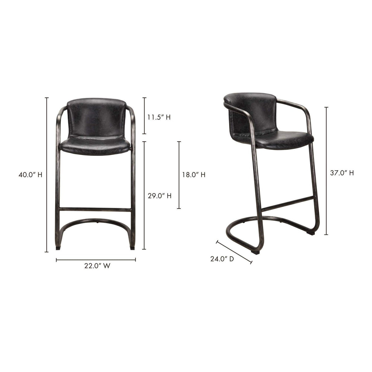 Modern European furniture - Leather Cantilevered Bar Stool Set (2) - www.oroa.com