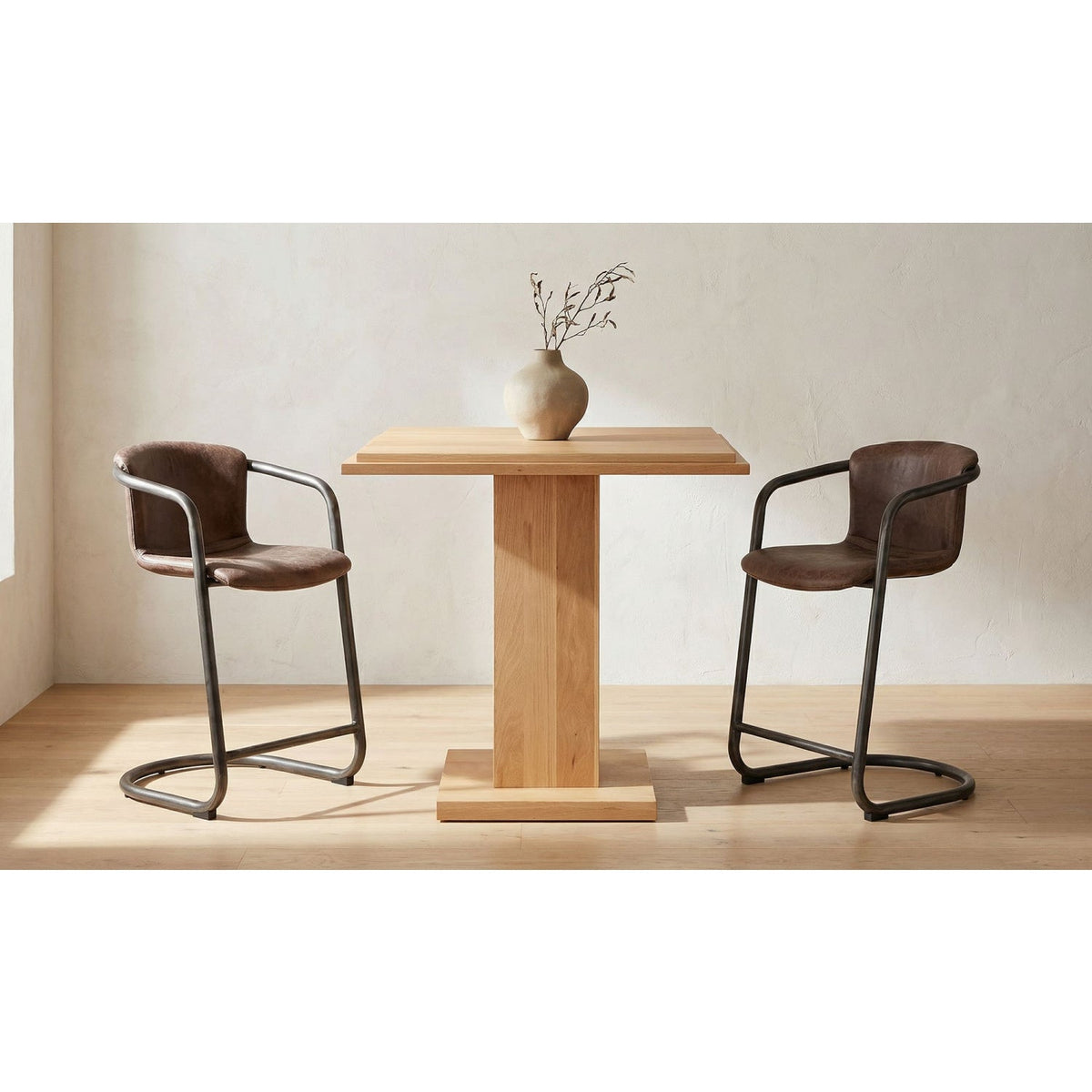 Modern European furniture - Leather Cantilevered Bar Stool Set (2) - www.oroa.com