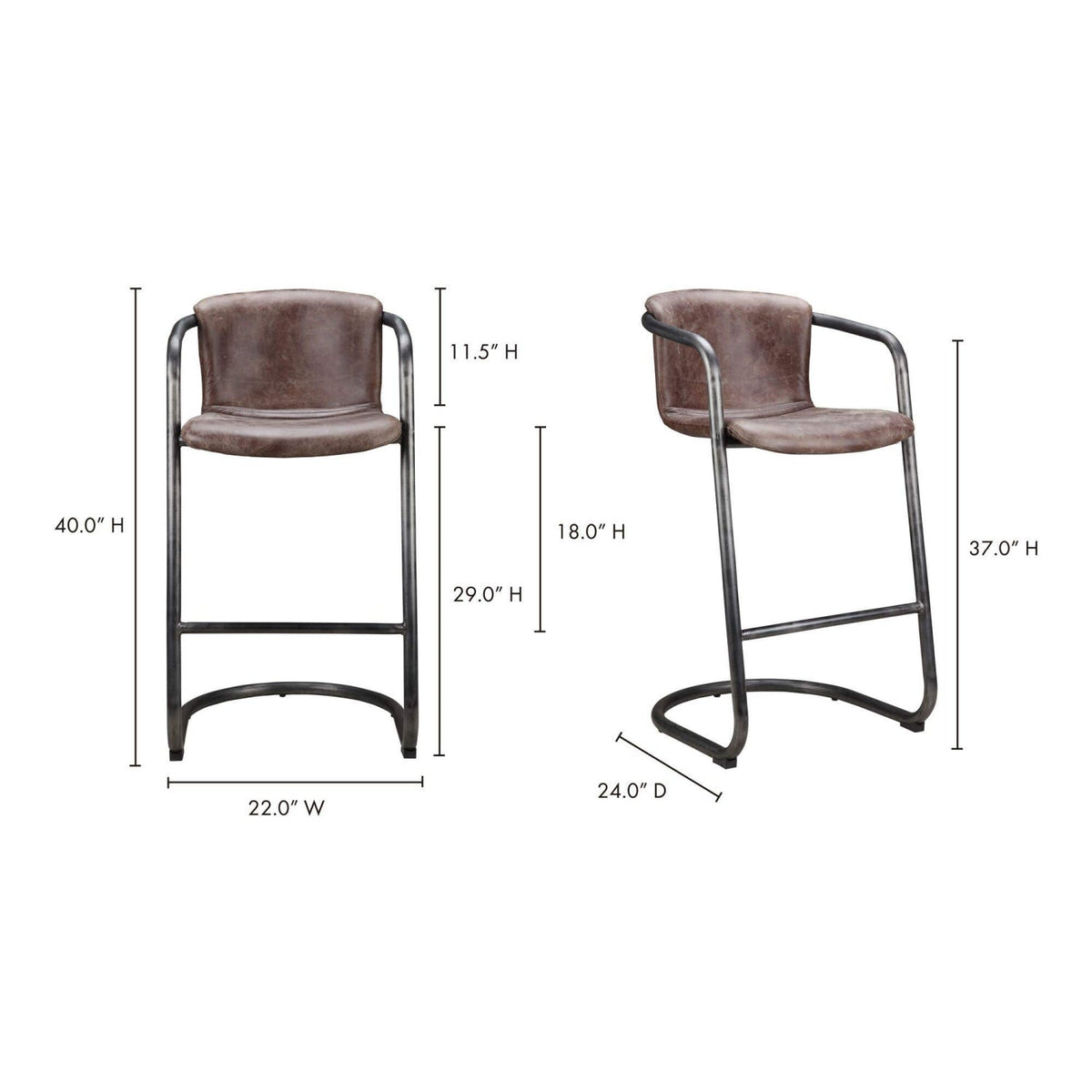 Modern European furniture - Leather Cantilevered Bar Stool Set (2) - www.oroa.com