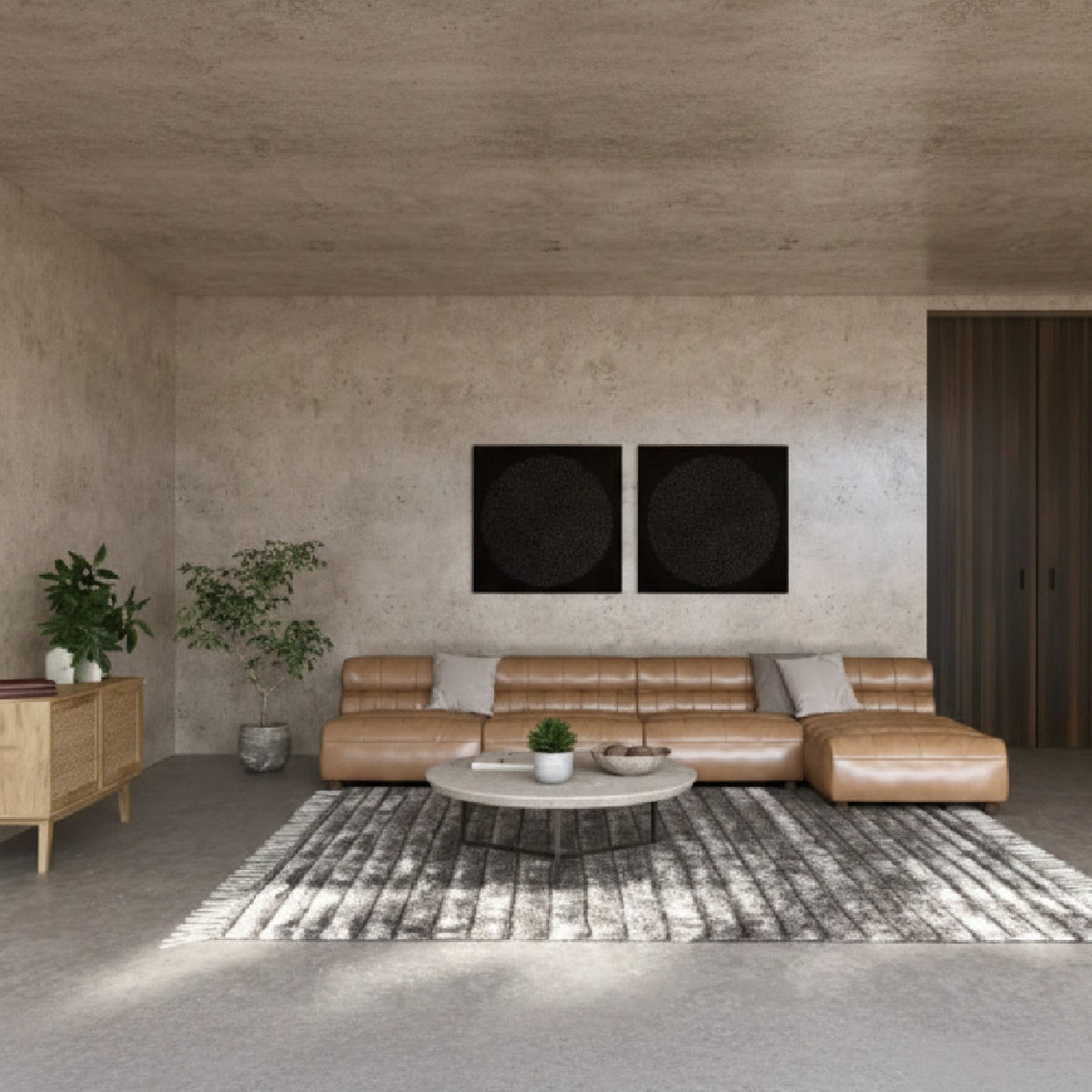 Ribbed Tan Leather Sectional Sofa | Novi Living Ramsay