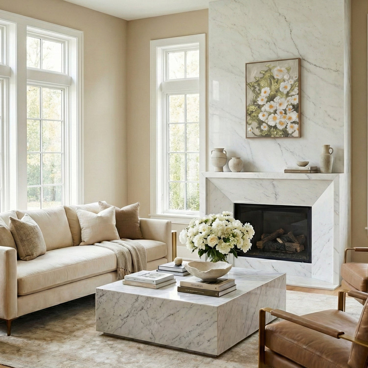 Modern European furniture - White Blooms Framed Painting - www.oroa.com