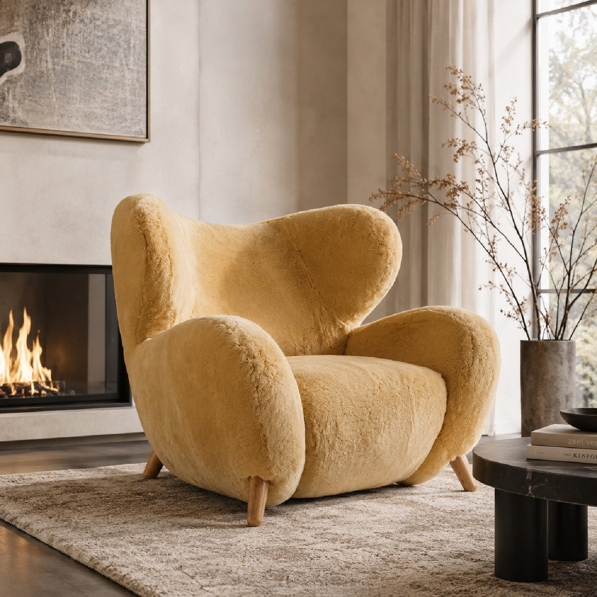 Beige Sheepskin Lounge Armchair | OROA Modern Dalton