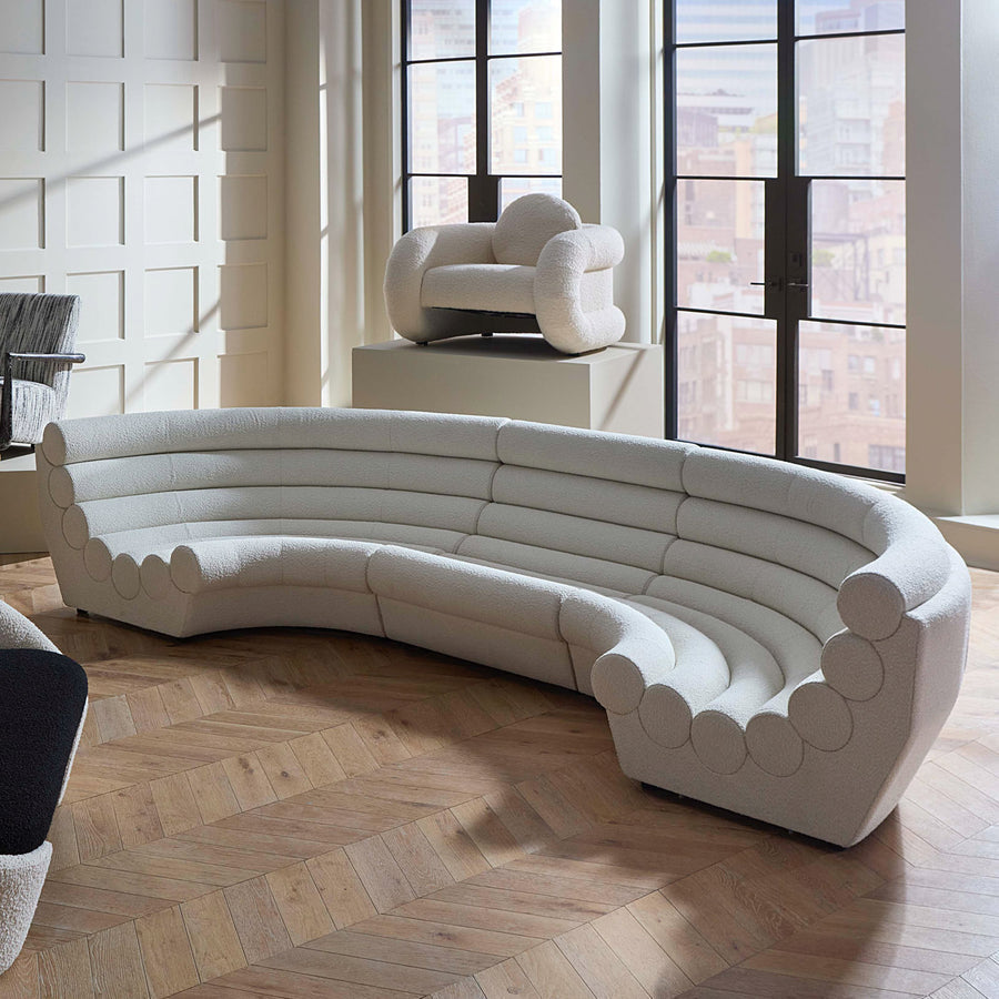 White Bouclé Channeled Slipper Sofa | Jonathan Adler Futura