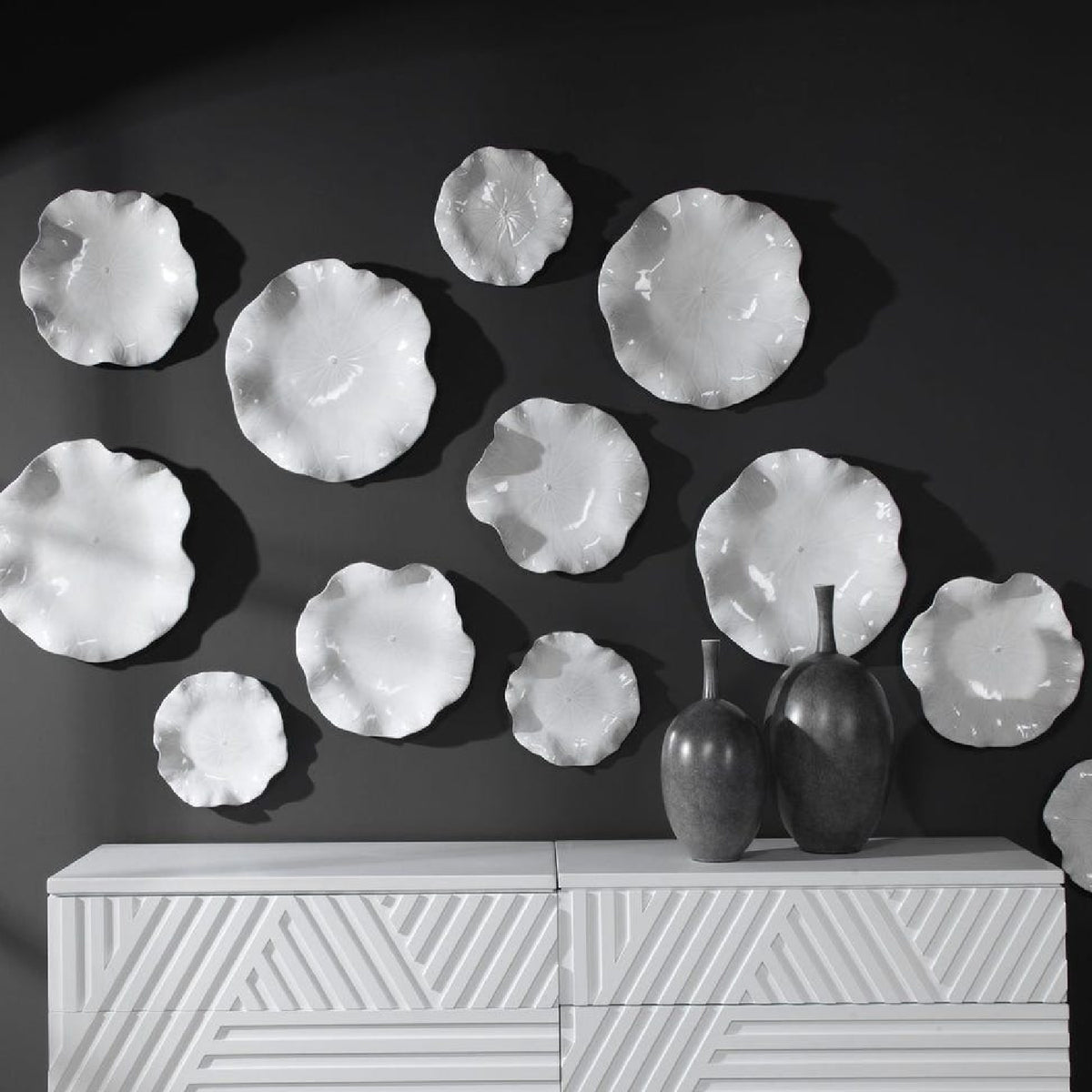 Modern European furniture - Ceramic Flowers Indoor/Outdoor Wall Decor Set (3) - www.oroa.com