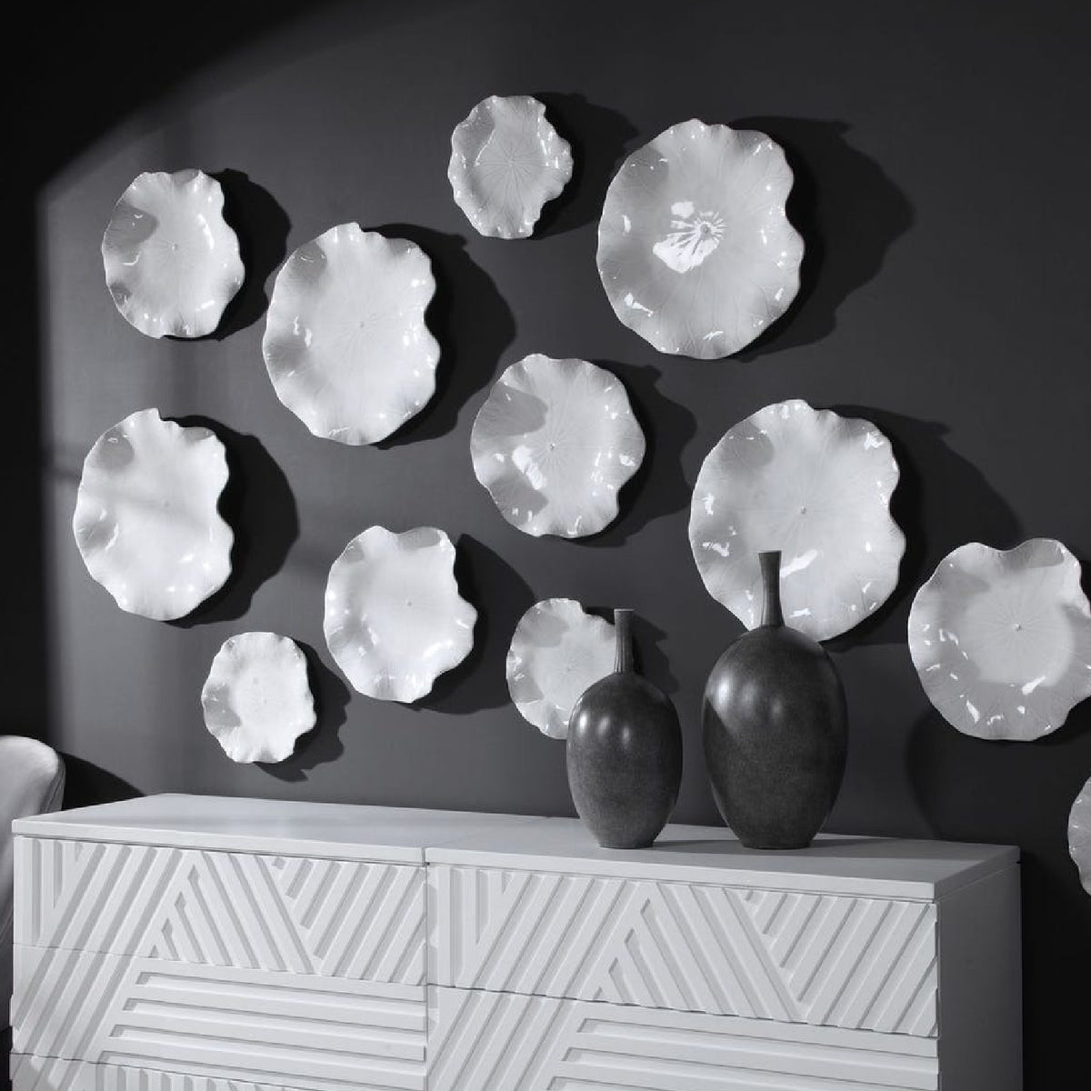 Modern European furniture - Ceramic Flowers Indoor/Outdoor Wall Decor Set (3) - www.oroa.com