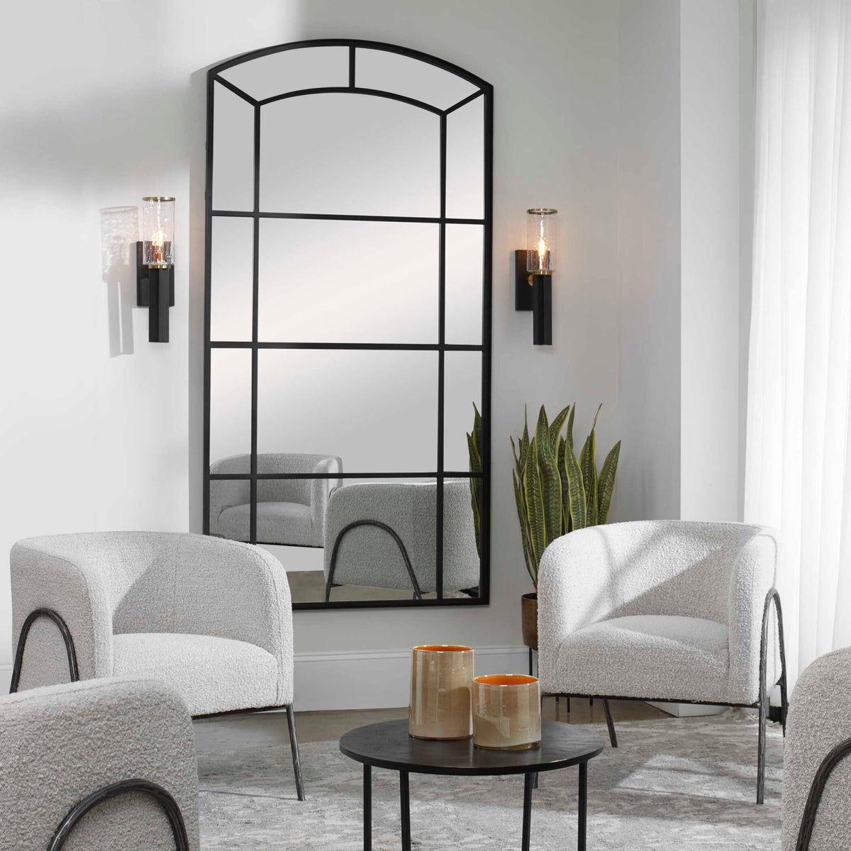 Modern European furniture - Black Iron Arched Mirror - www.oroa.com