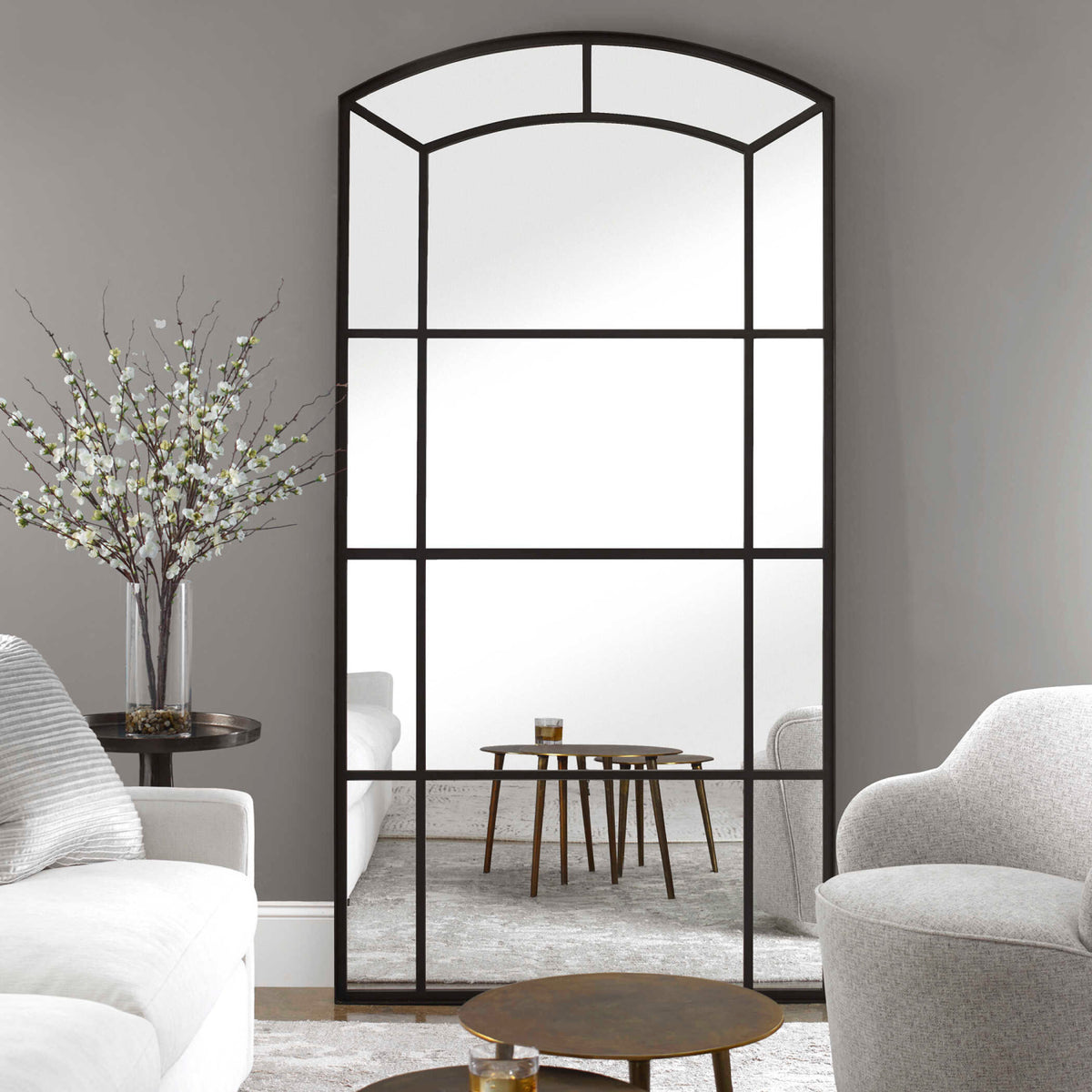 Modern European furniture - Black Iron Arched Mirror - www.oroa.com