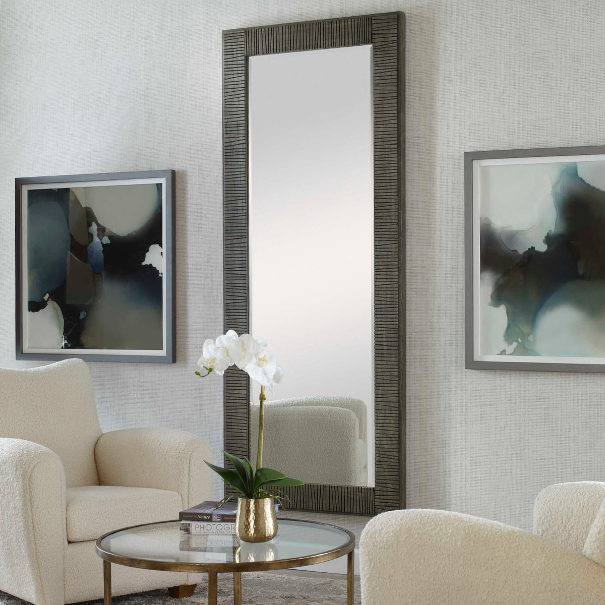 Modern European furniture - Channeled Gray Wood Mirror - www.oroa.com