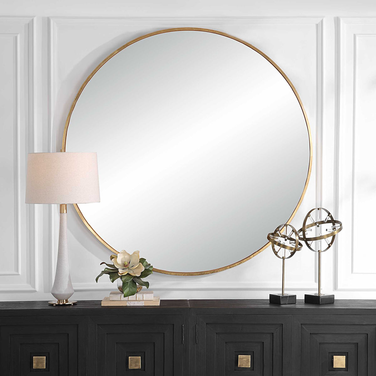 Modern European furniture - Antique Gold Round Mirror - www.oroa.com