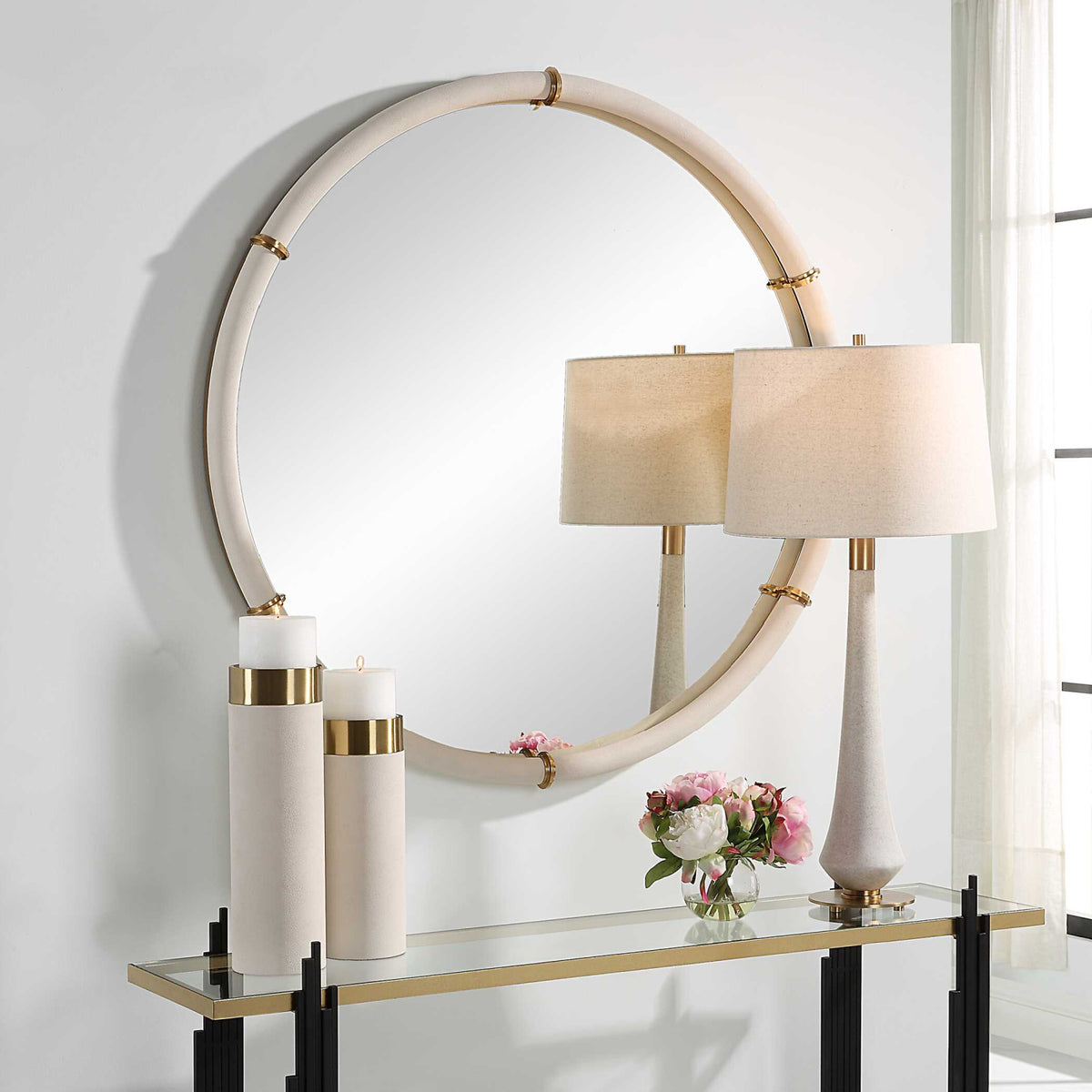 Modern European furniture - White Shagreen Leather Mirror - www.oroa.com
