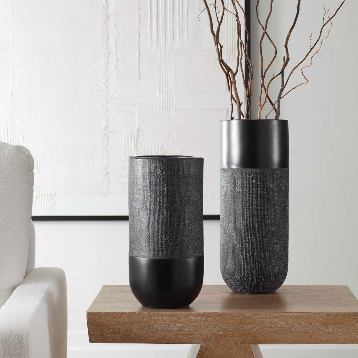 Modern European furniture - Black Terracotta Fabric Vases (2) - www.oroa.com
