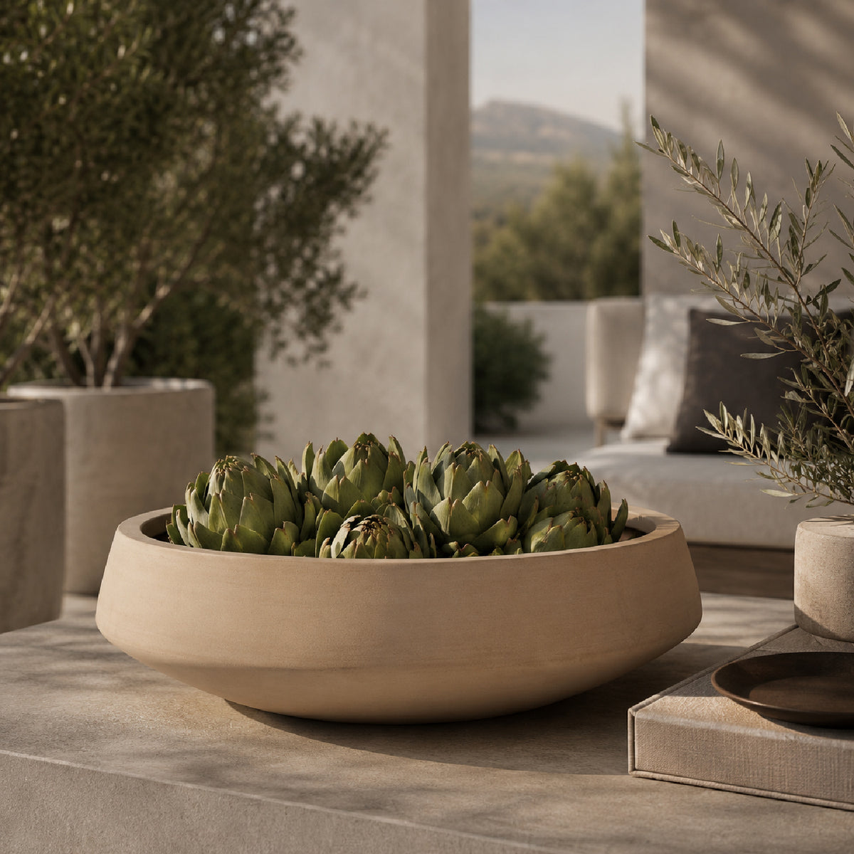 Textured Earthenware Indoor/Outdoor Bowl | Uttermost Sienna Scape