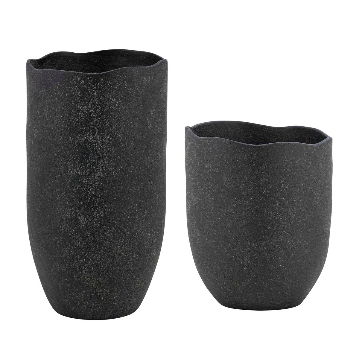 Modern European furniture - Black Earthenware Indoor/Outdoor Vases (2) - www.oroa.com