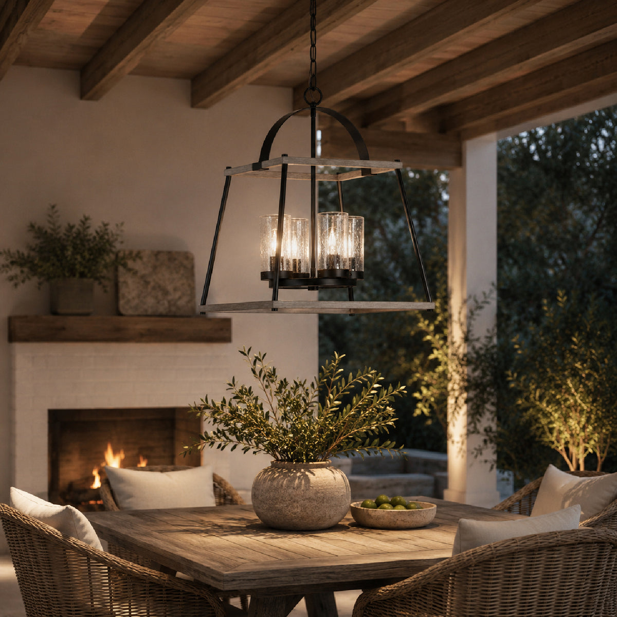 Modern European furniture - Seeded Glass 4-Light Indoor/Outdoor Pendant Lamp - www.oroa.com