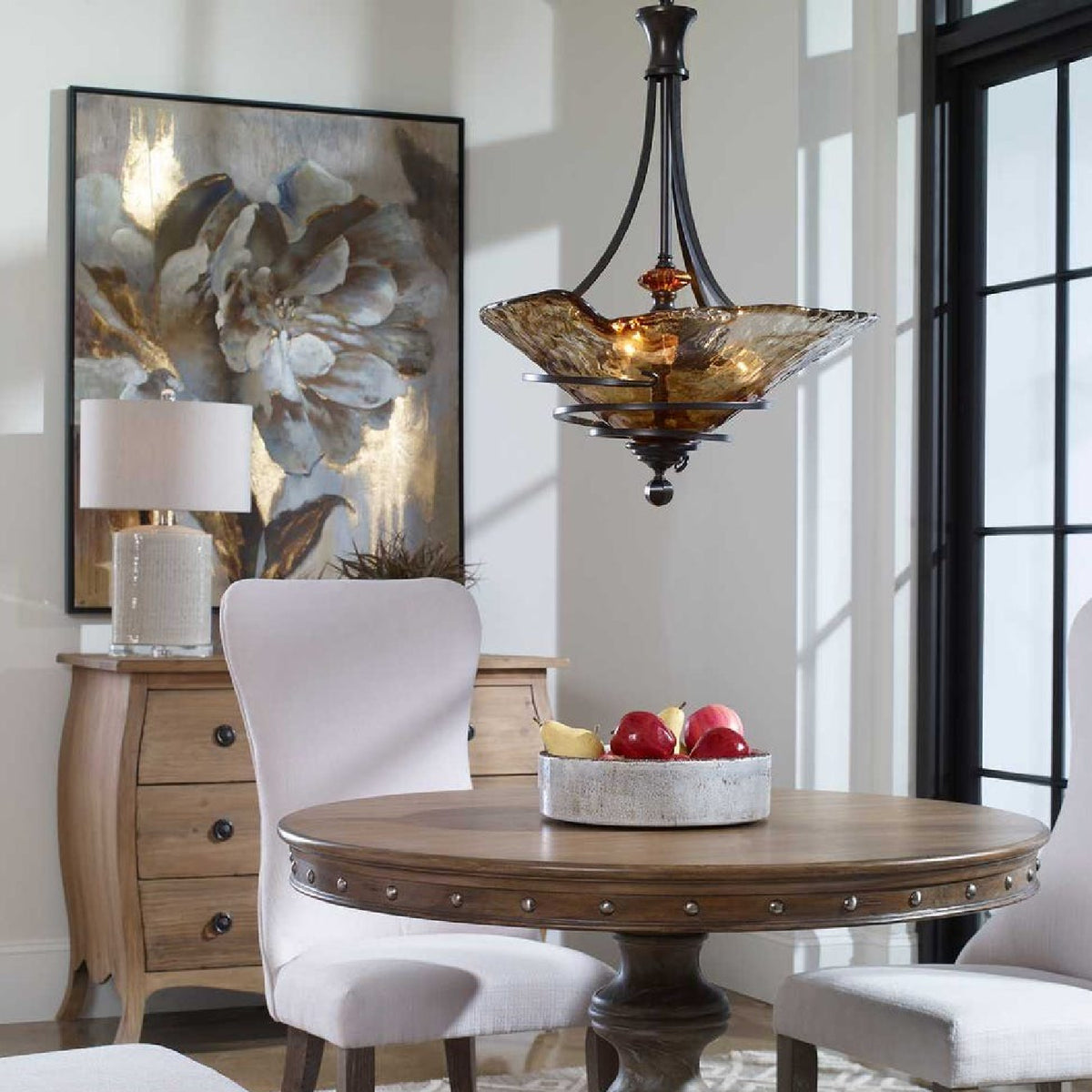 Bronze Framed Handmade Glass Pendant Lamp | Uttermost Vitalia - www.oroa.com