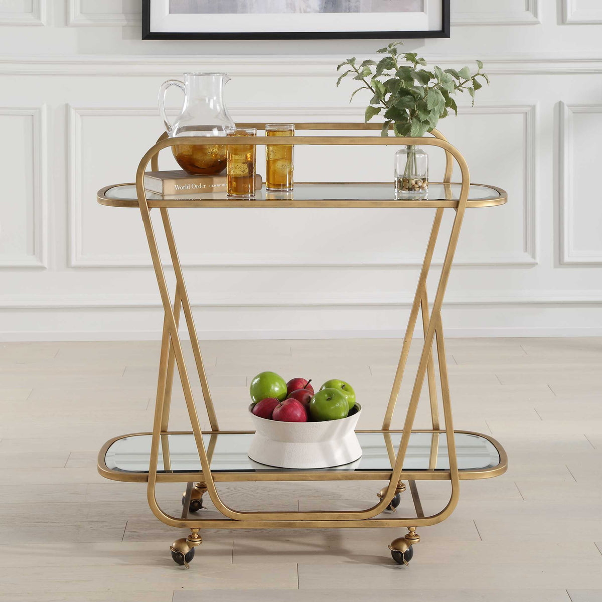 Modern European furniture - Antique Brass Serving Cart - www.oroa.com