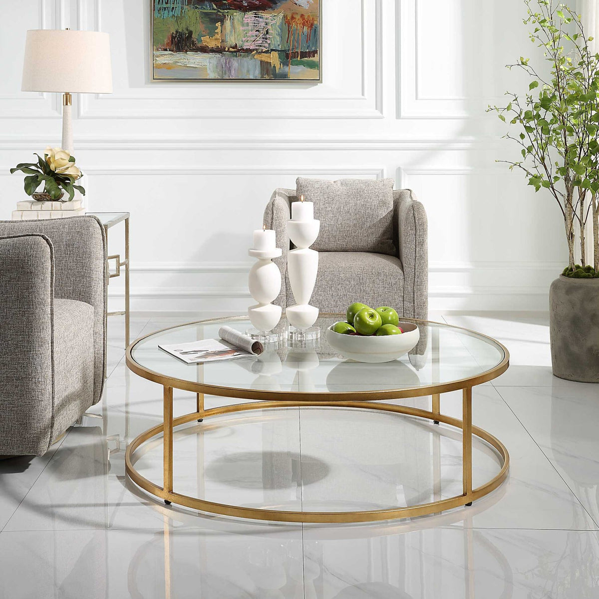 Gold Framed Glass Coffee Table by Uttermost Radius, alternate view 2