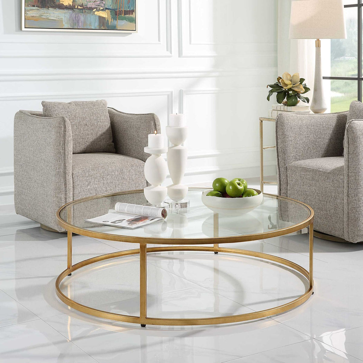 Gold Framed Glass Coffee Table by Uttermost Radius, alternate view 6