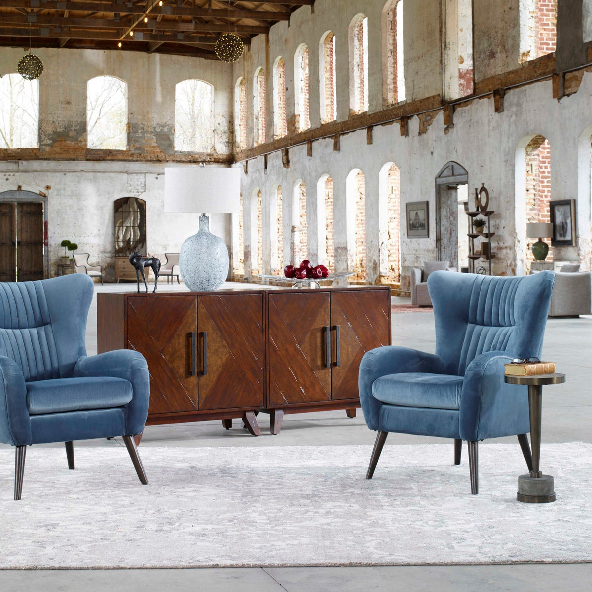 Blue Velvet Tufted Accent Chair by Uttermost Dax, alternate view 6