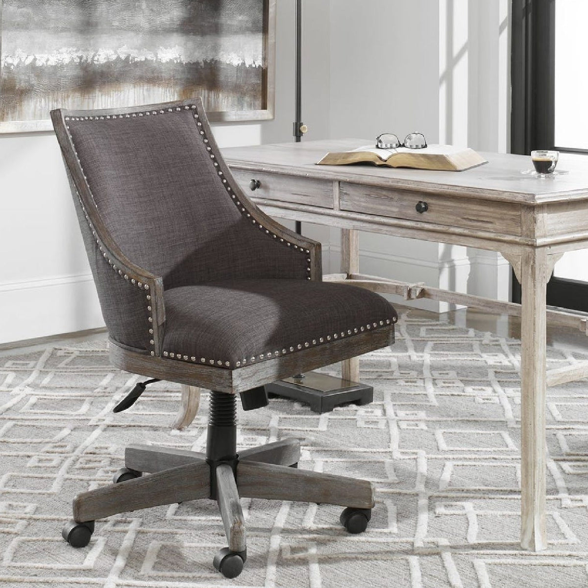 Gray Linen Desk Chair by Uttermost Aidrian, alternate view 8