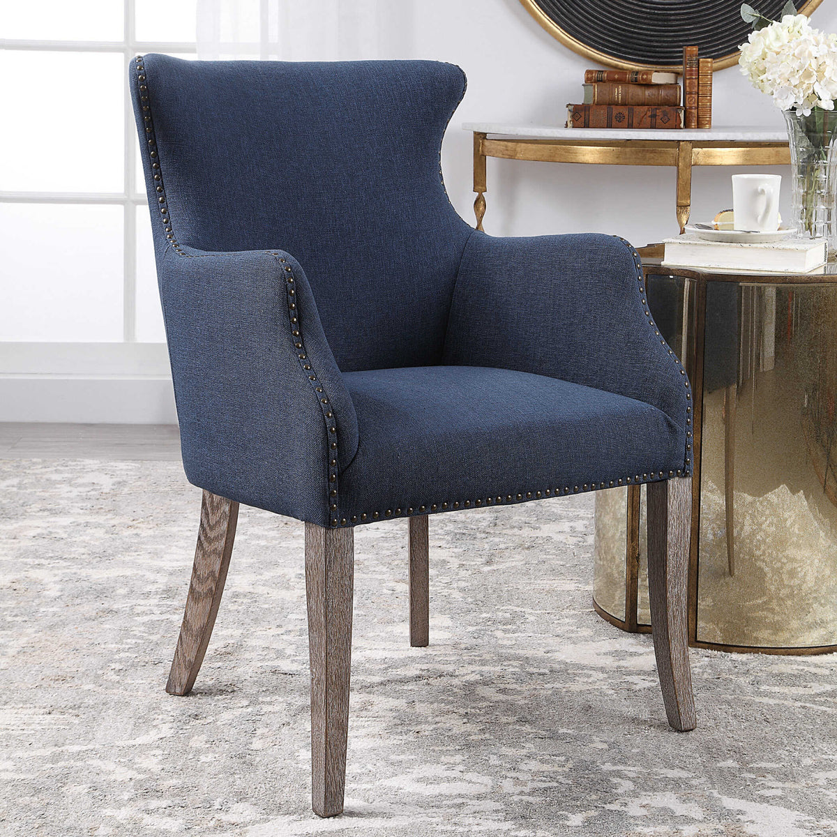Modern European furniture - Blue Linen Wingback Chair - www.oroa.com