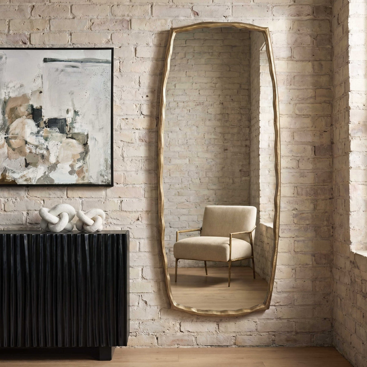 White Tufted Shearling Bench by Uttermost Olivier, alternate view 2