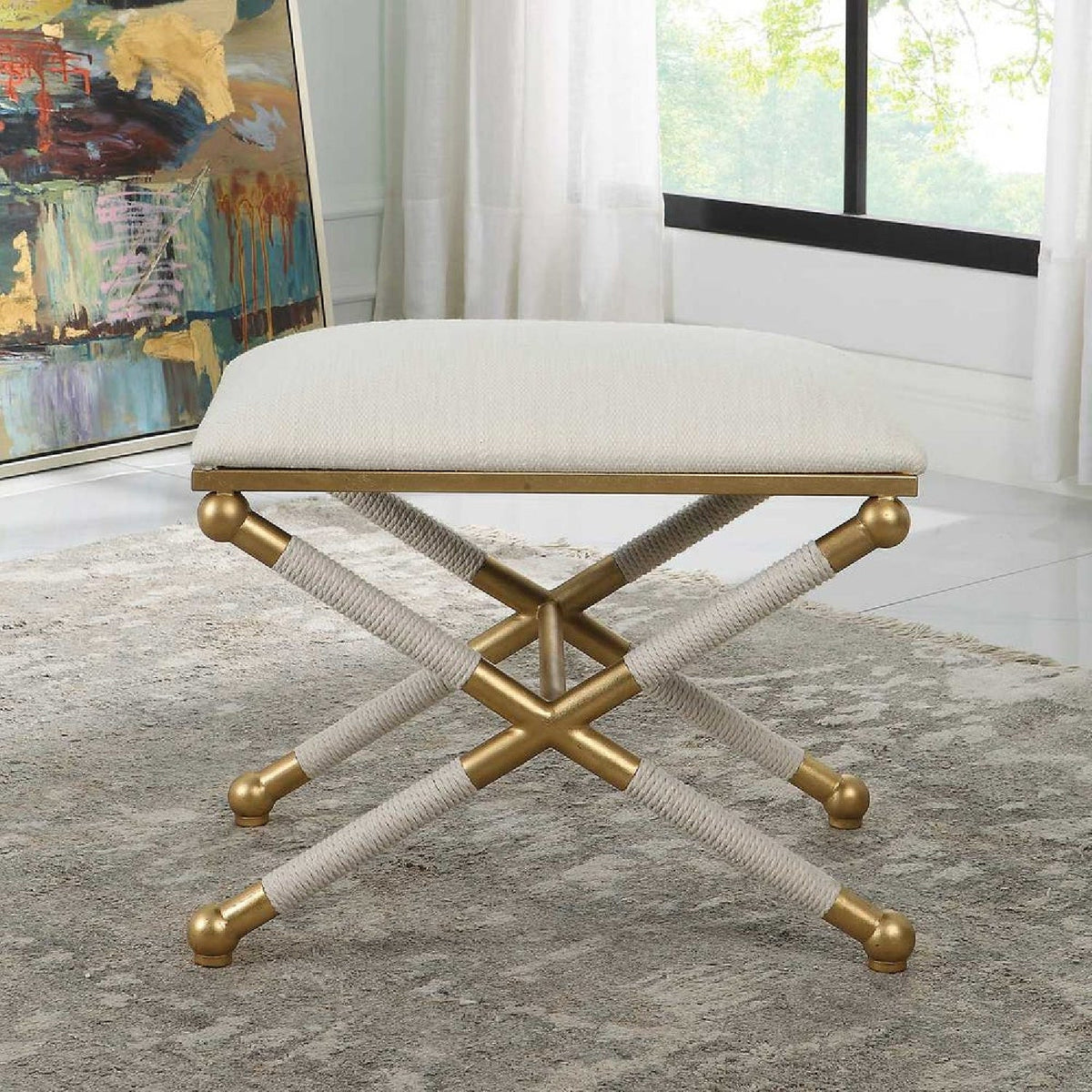 Gold Framed White Bench S by Uttermost Socialite, alternate view 5