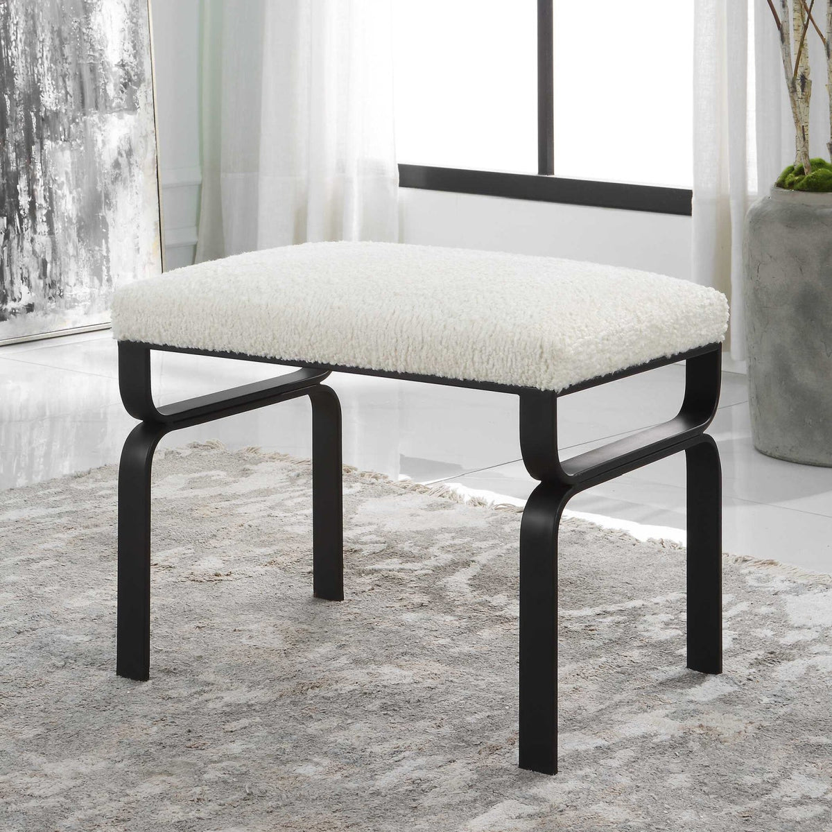 Iron Base White Shearling Bench S by Uttermost Diverge, alternate view 7
