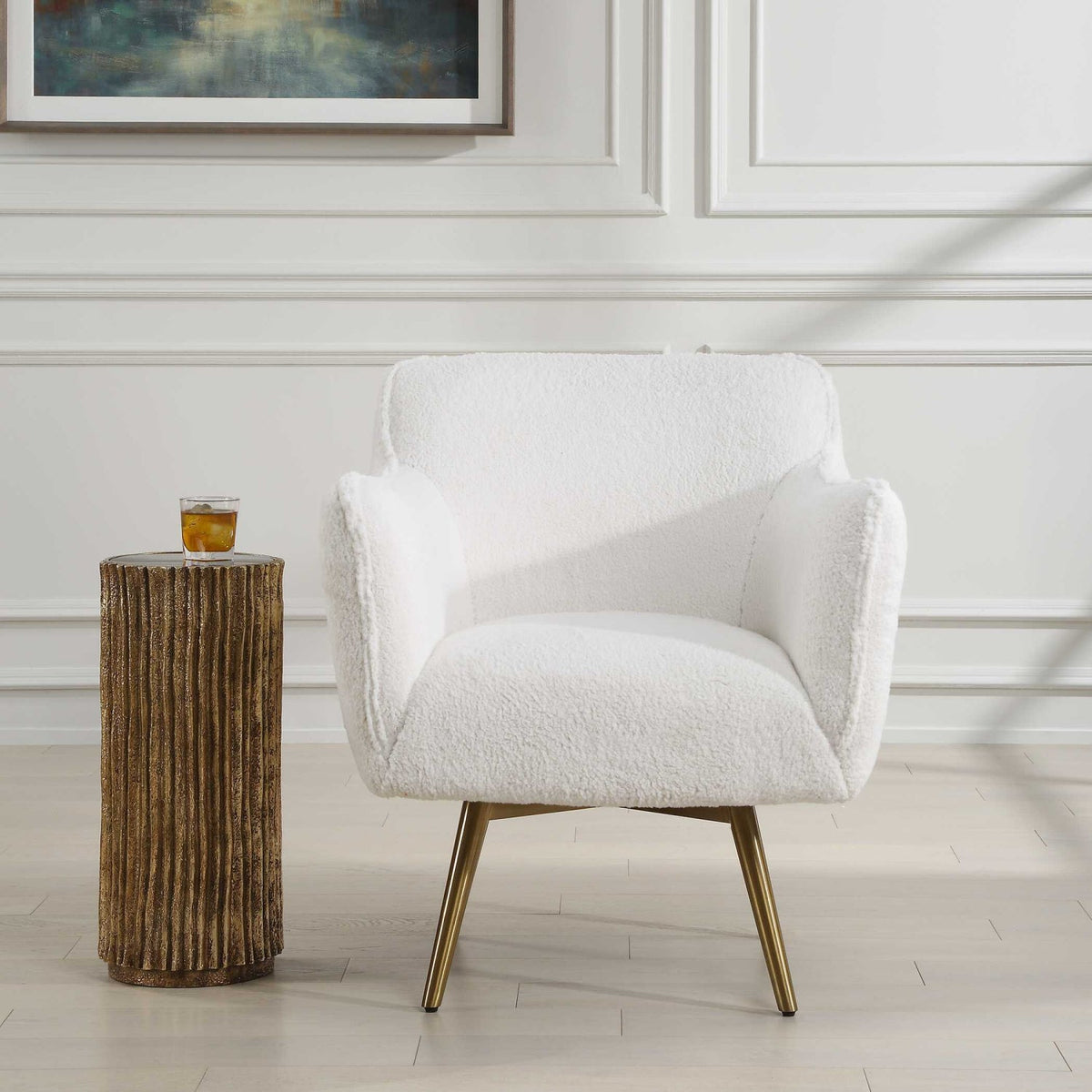 White Sheepskin Swivel Chair by Uttermost Oasis, alternate view 8