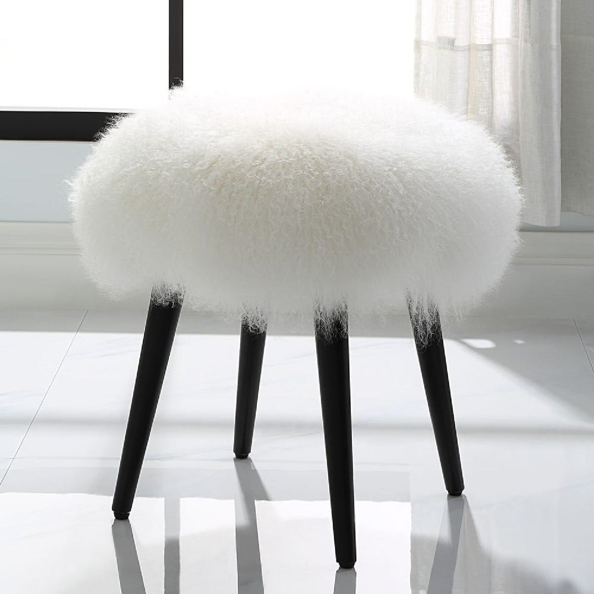 White Sheepskin Accent Stool by Uttermost Wooly, alternate view 6