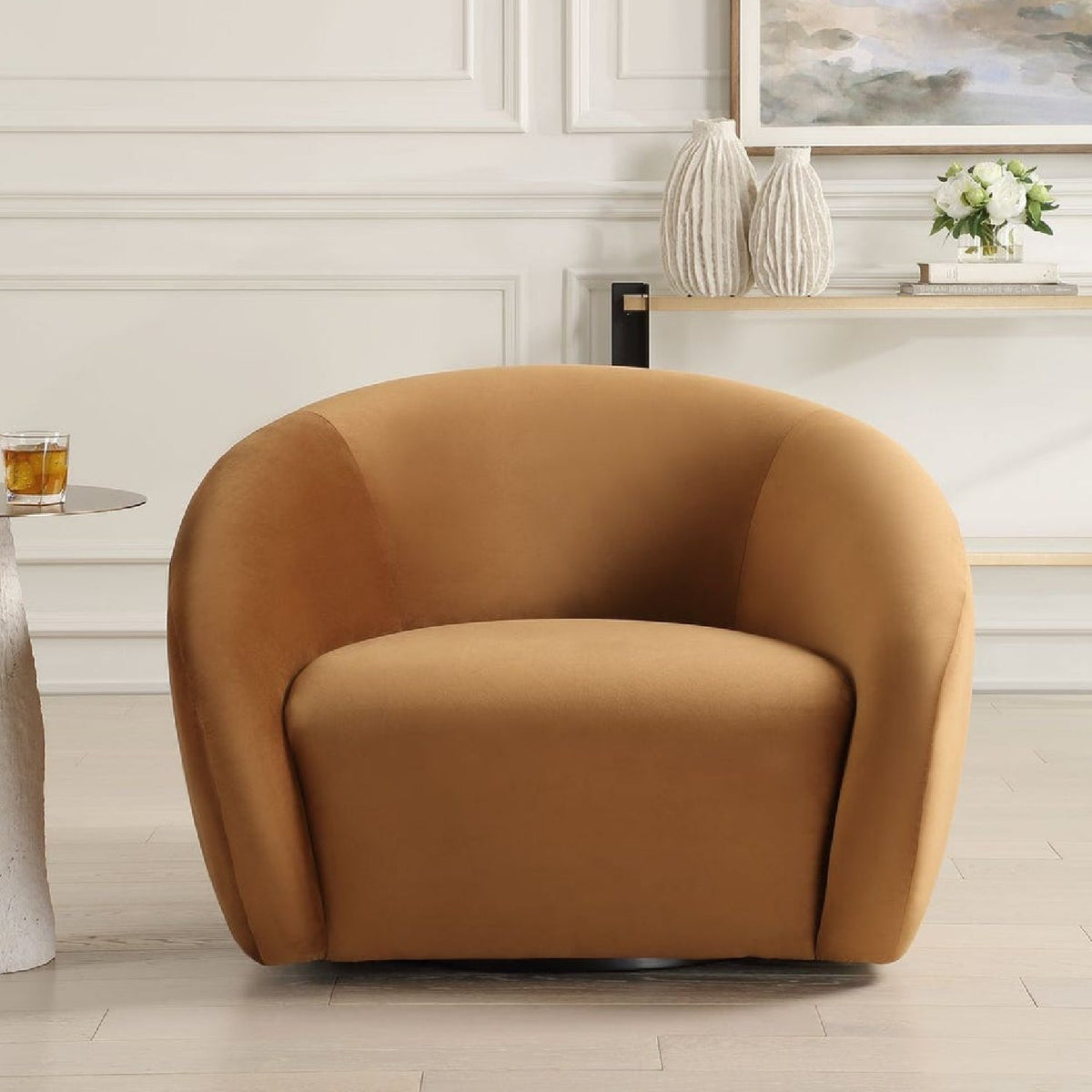Modern European furniture - Curved-Back Velvet Swivel Chair - www.oroa.com