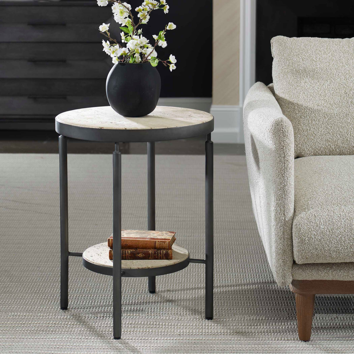Modern European furniture - Round Travertine Side Table - www.oroa.com