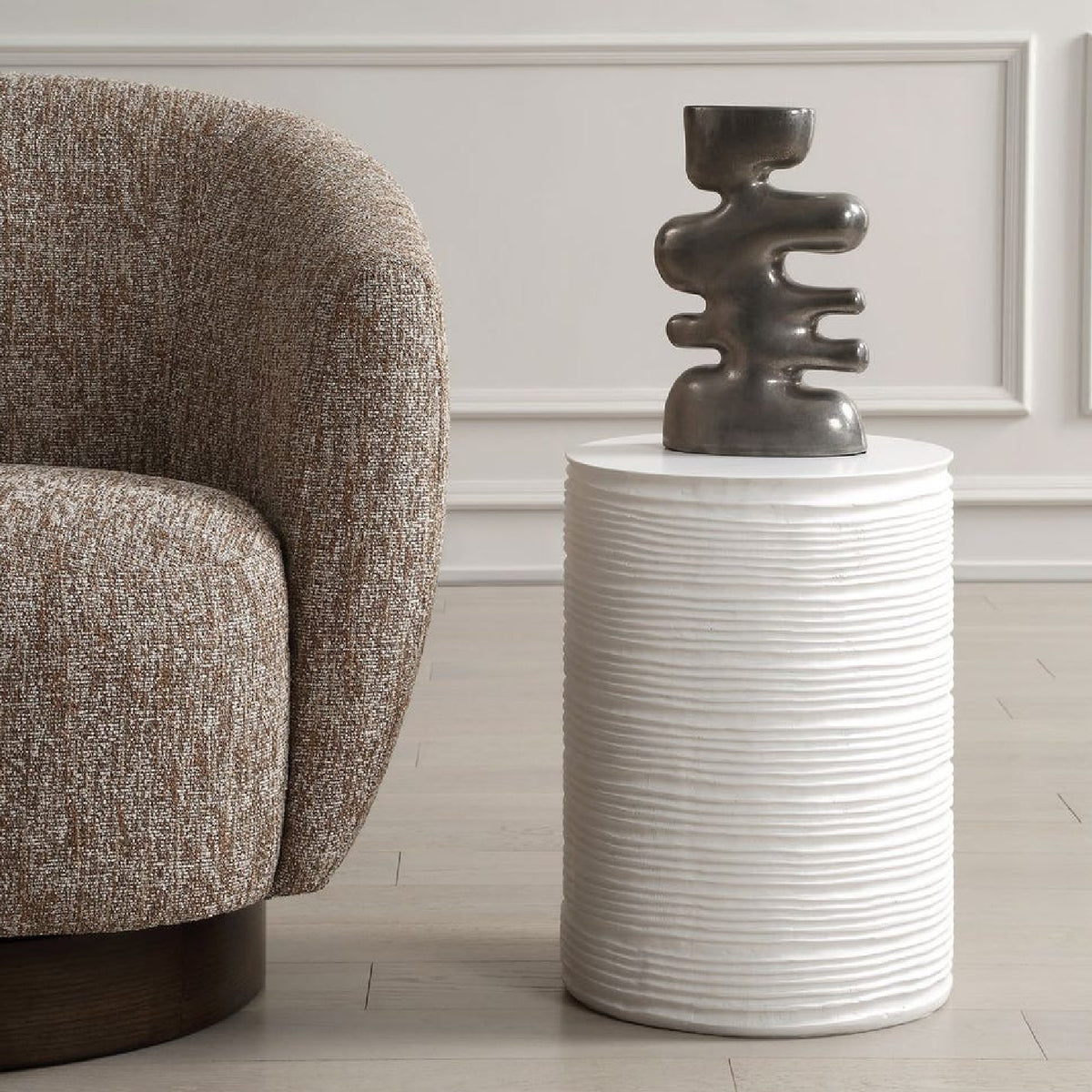 Modern European furniture - White Grooved Cylindrical Accent - www.oroa.com