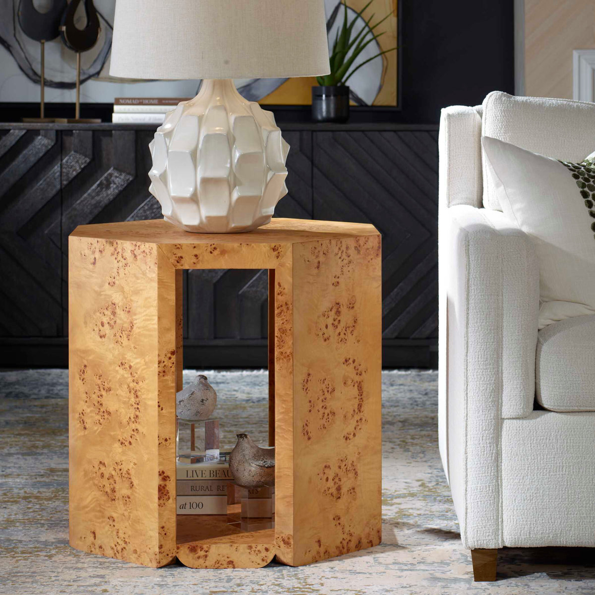 Octagonal Poplar Burl Side Table by Uttermost Indus, alternate view 6
