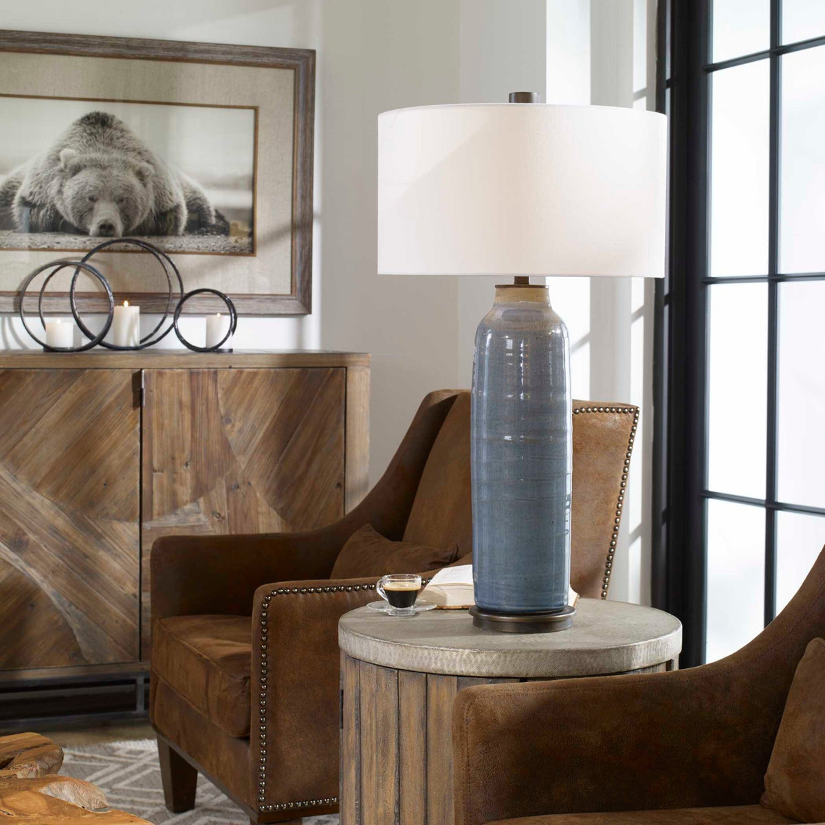 Modern European furniture - Distressed Blue Ceramic Table Lamp - www.oroa.com