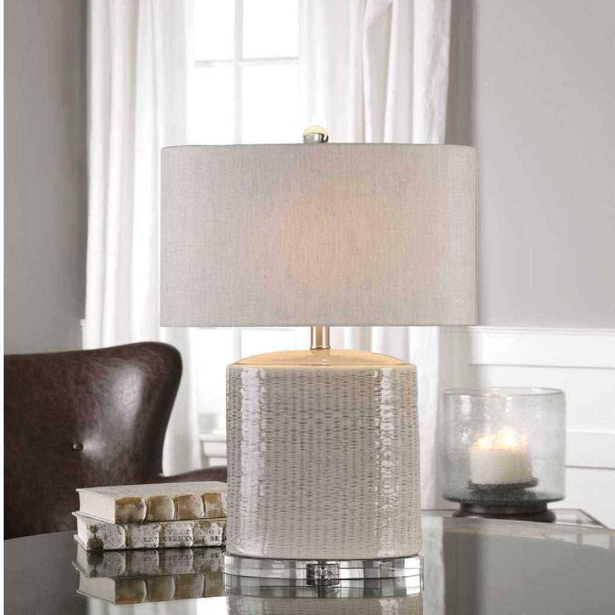 Textured Oval Ceramic Table Lamp by Uttermost Modica, alternate view 5