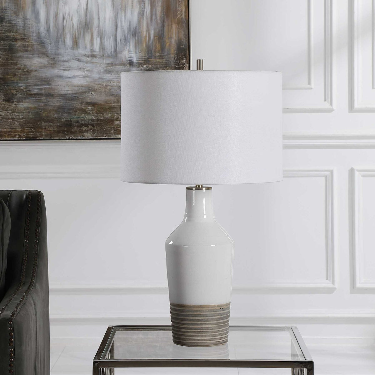 Modern European furniture - Crackled White Ceramic Table Lamp by Uttermost Dakota - www.oroa.com