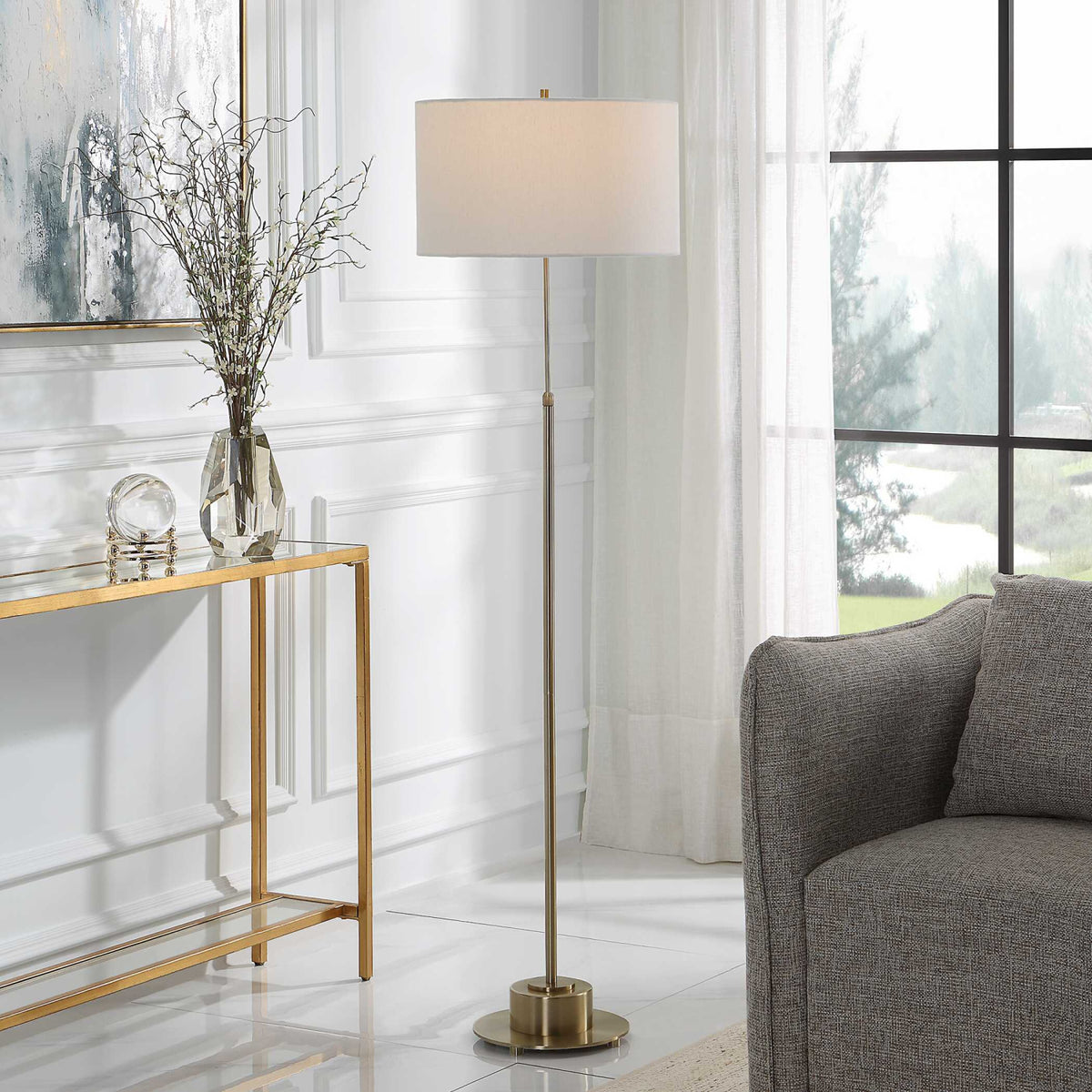 Modern European furniture - Antique Brass Adjustable Floor Lamp - www.oroa.com