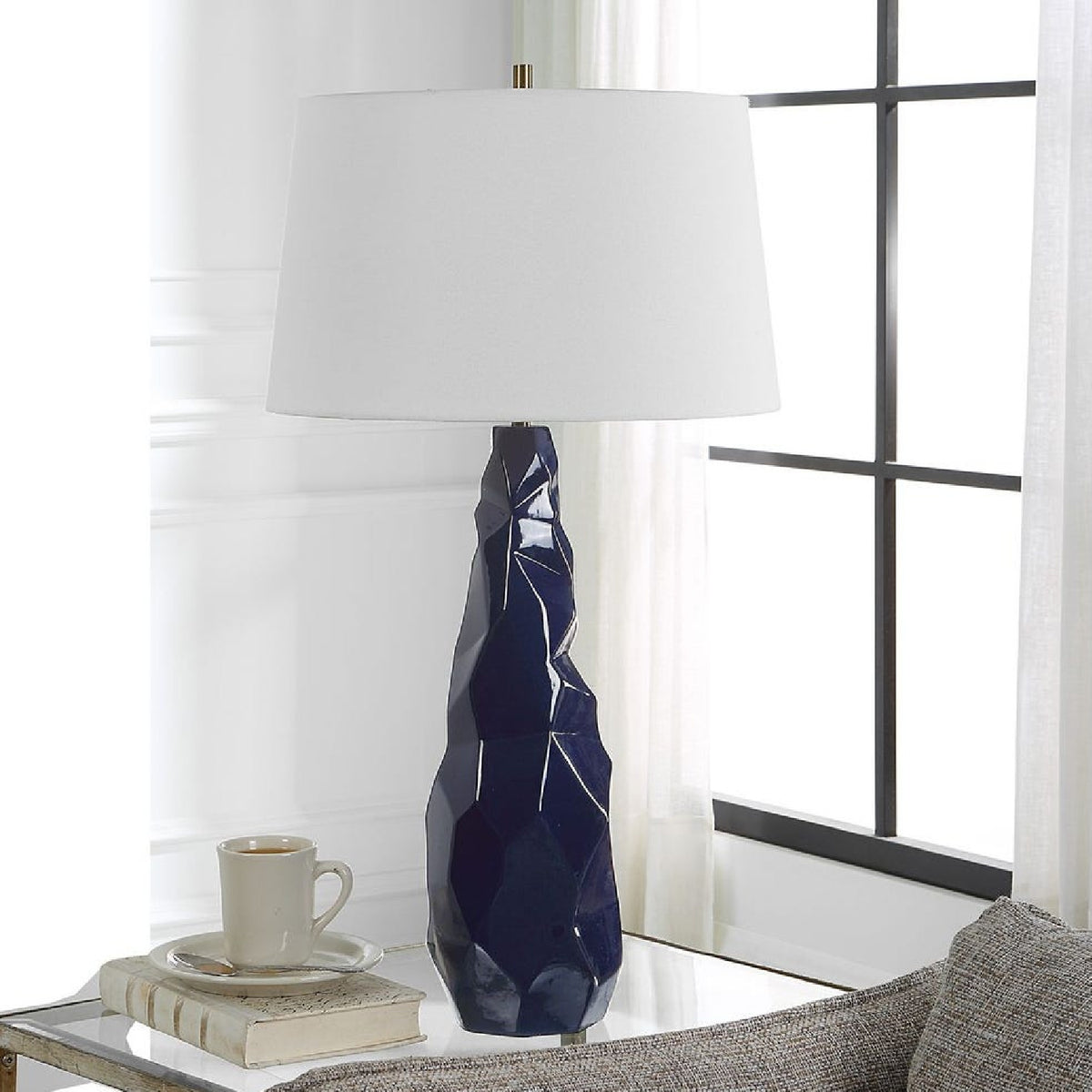 Blue Gloss Ceramic Table Lamp by Uttermost Kavos, alternate view 2
