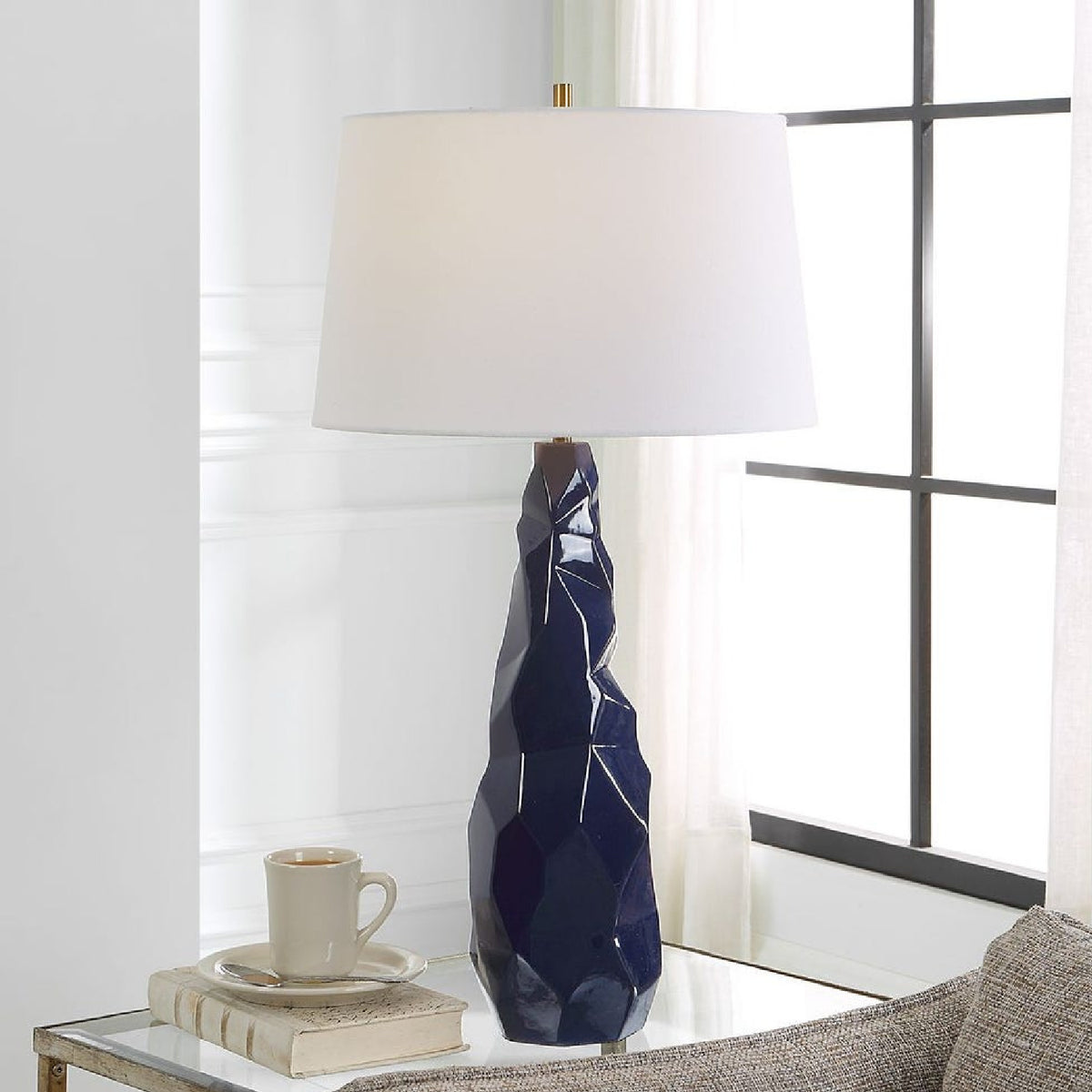 Blue Gloss Ceramic Table Lamp by Uttermost Kavos, alternate view 8