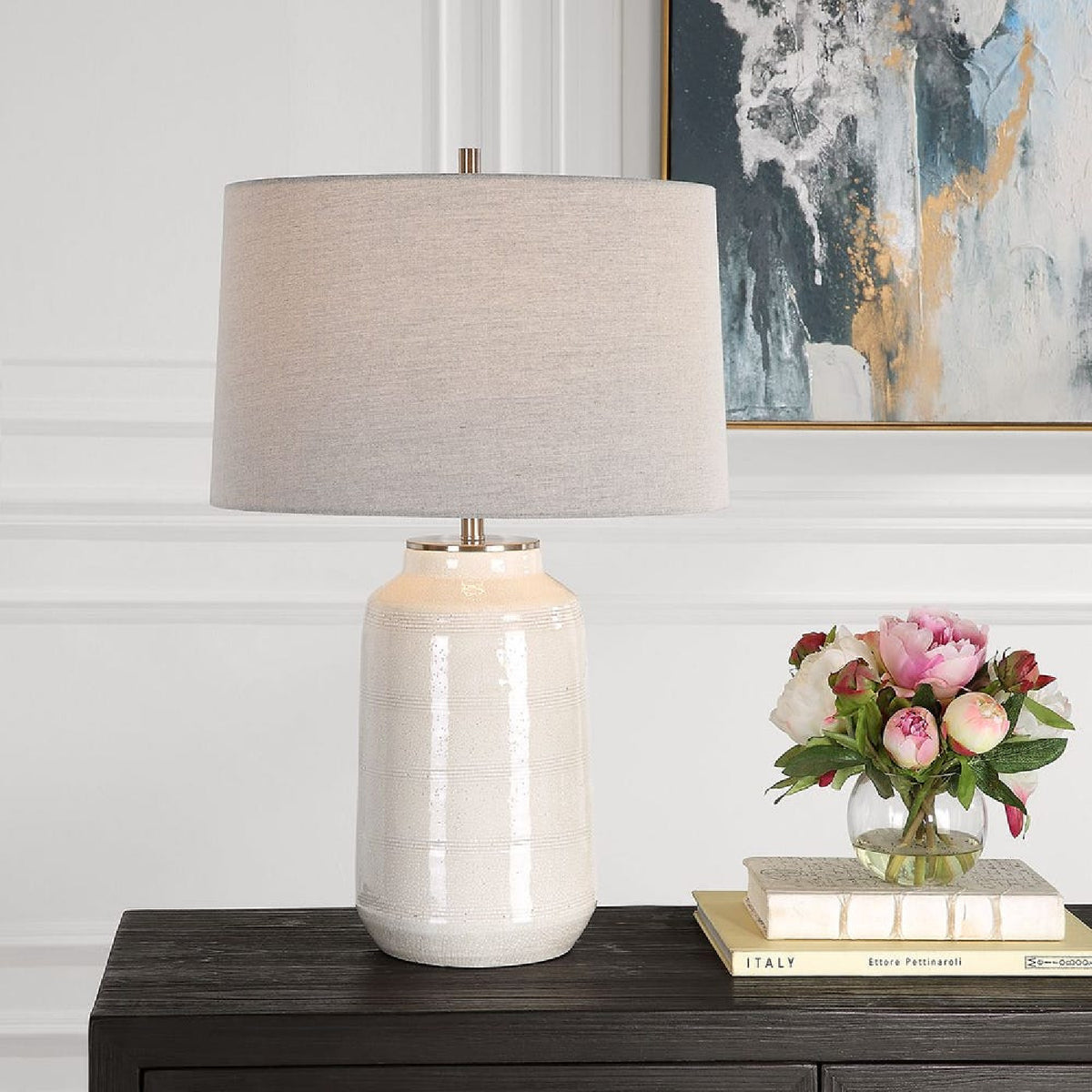 Crackled Glazed Ceramic Table Lamp by Uttermost Odawa, alternate view 2