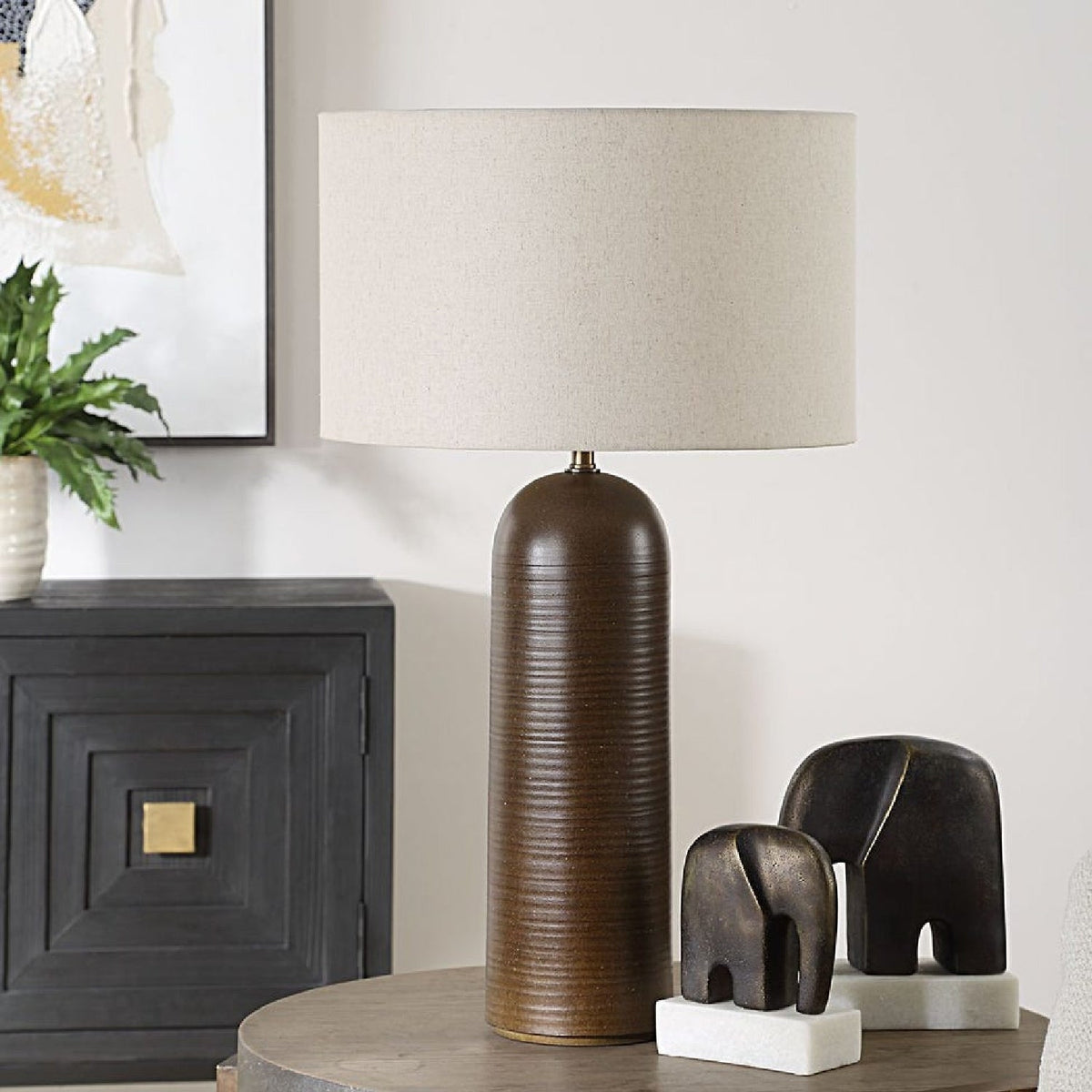 Modern European furniture - Ridged Brown Ceramic Table Lamp by Uttermost Trexler - www.oroa.com