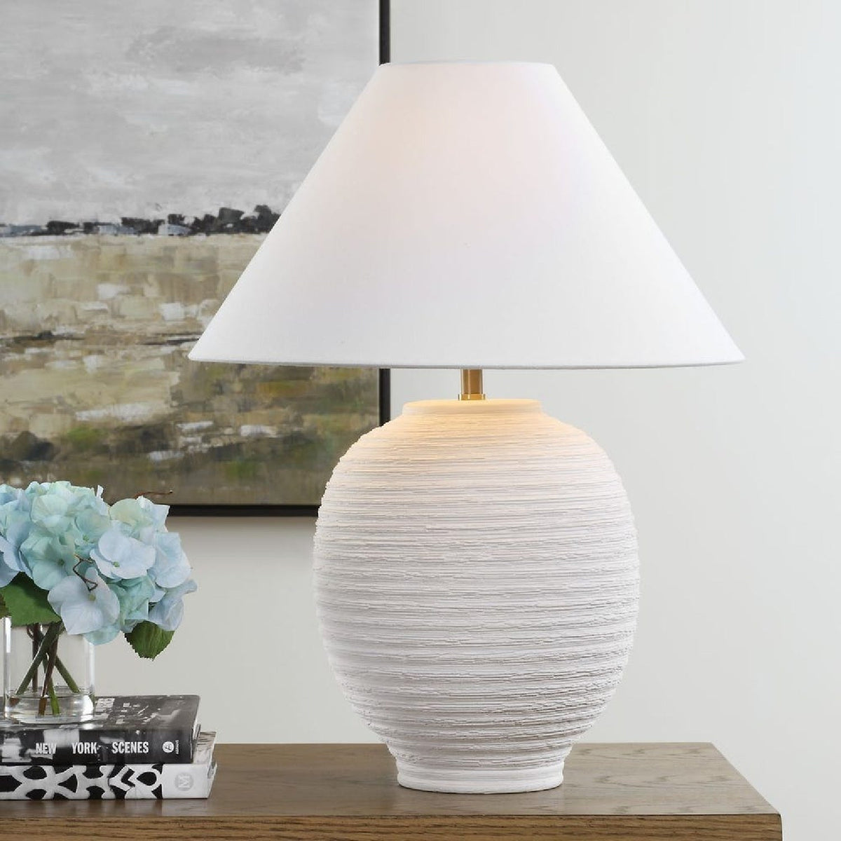 Modern European furniture - Ridged White Ceramic Table Lamp by Uttermost Rocio - www.oroa.com