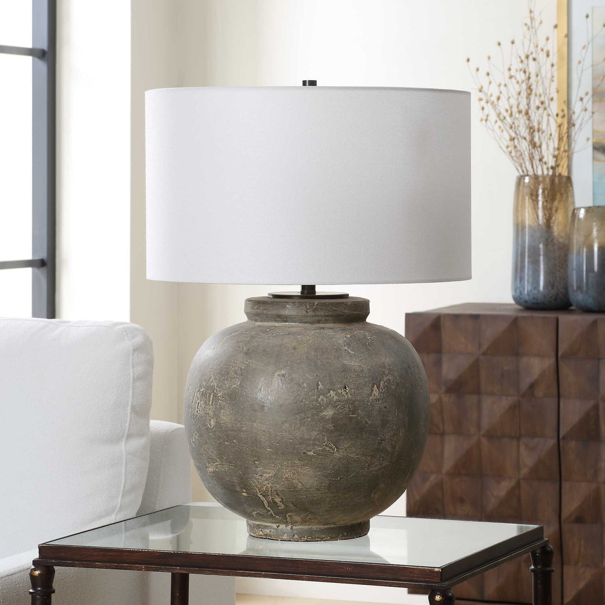 Modern European furniture - Aged Gray Ceramic Table Lamp by Uttermost Rock of Ages - www.oroa.com