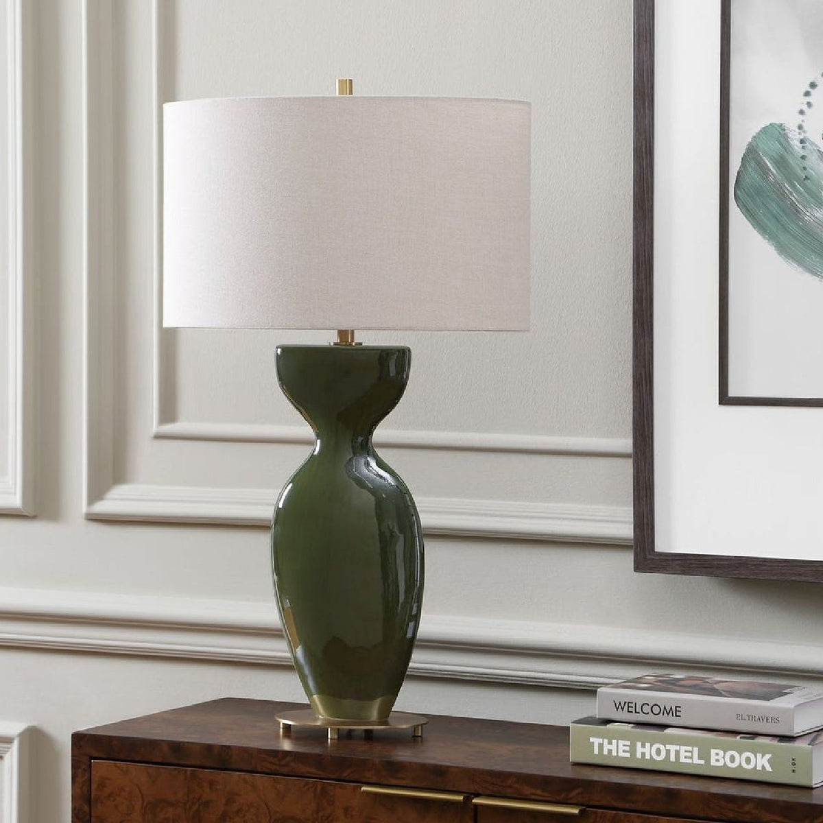 Green Ceramic Hourglass Table Lamp by Uttermost Curhan, alternate view 2